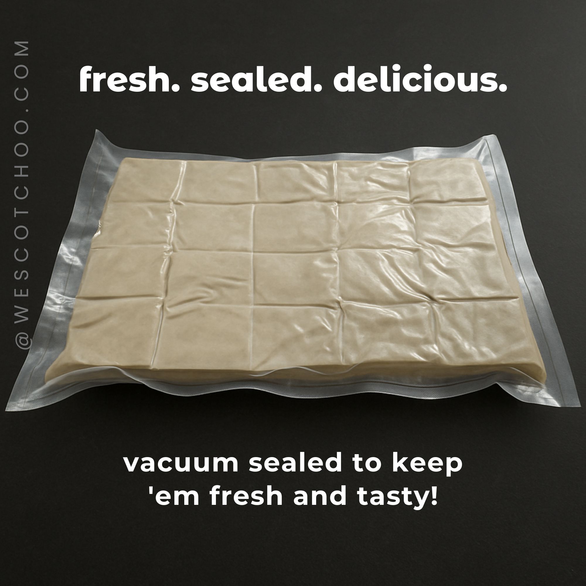 Vacuum-sealed pack of 24 evenly portioned Scotcheroo bars arranged in a tight 4x6 grid, showcasing the glossy chocolate tops and compact, well-sealed packaging for freshness and safe shipping